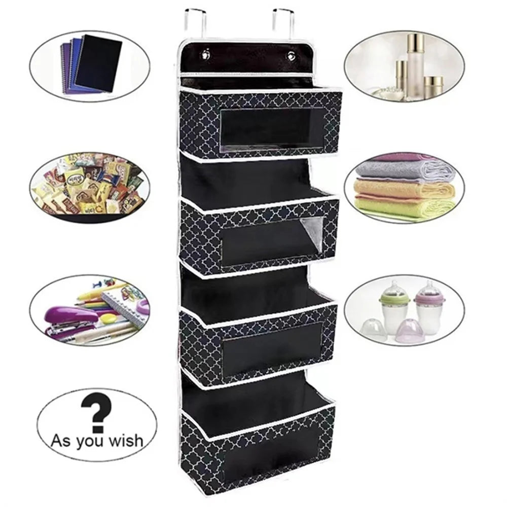 Non-woven Fabric 4 Layer Storage Bag Home Wardrobe Door Back Hanging Organizer - Wave Pattern - 4