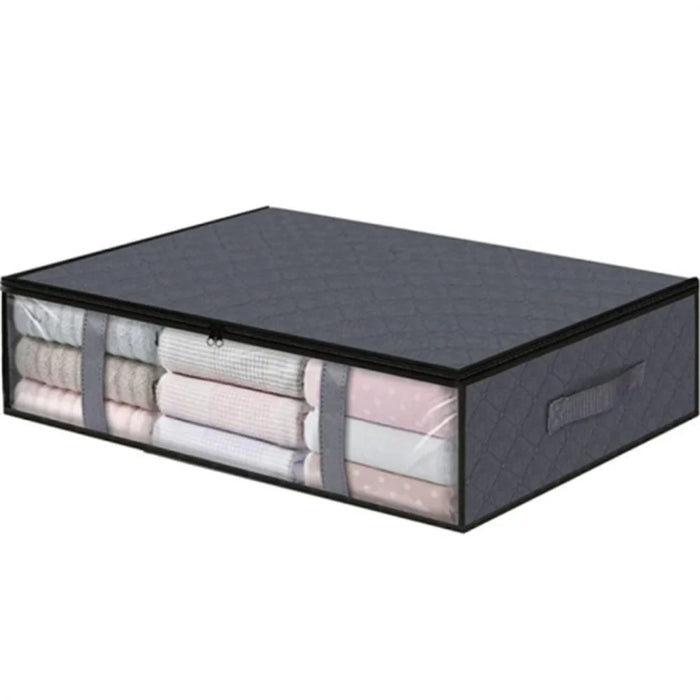4 Handle Design Non-woven Fabric Foldable Clothing Storage Bag Blanket Clothes Toys Storage Bag - Grey - 1
