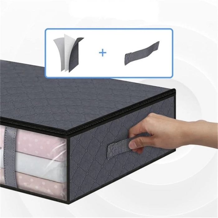4 Handle Design Non-woven Fabric Foldable Clothing Storage Bag Blanket Clothes Toys Storage Bag - Grey - 2