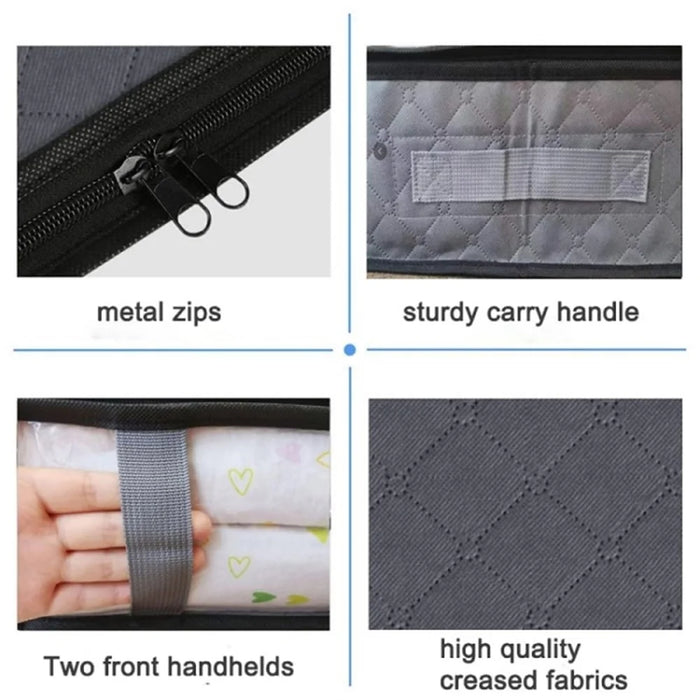 4 Handle Design Non-woven Fabric Foldable Clothing Storage Bag Blanket Clothes Toys Storage Bag - Grey - 5
