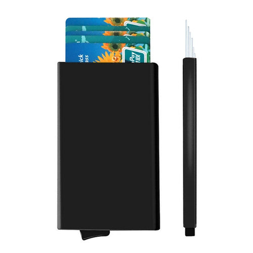 TDL006 Easy Pop-Up Card Bag RFID Blocking ID Card Case Aluminum Alloy Credit Card Holder - Black - 1