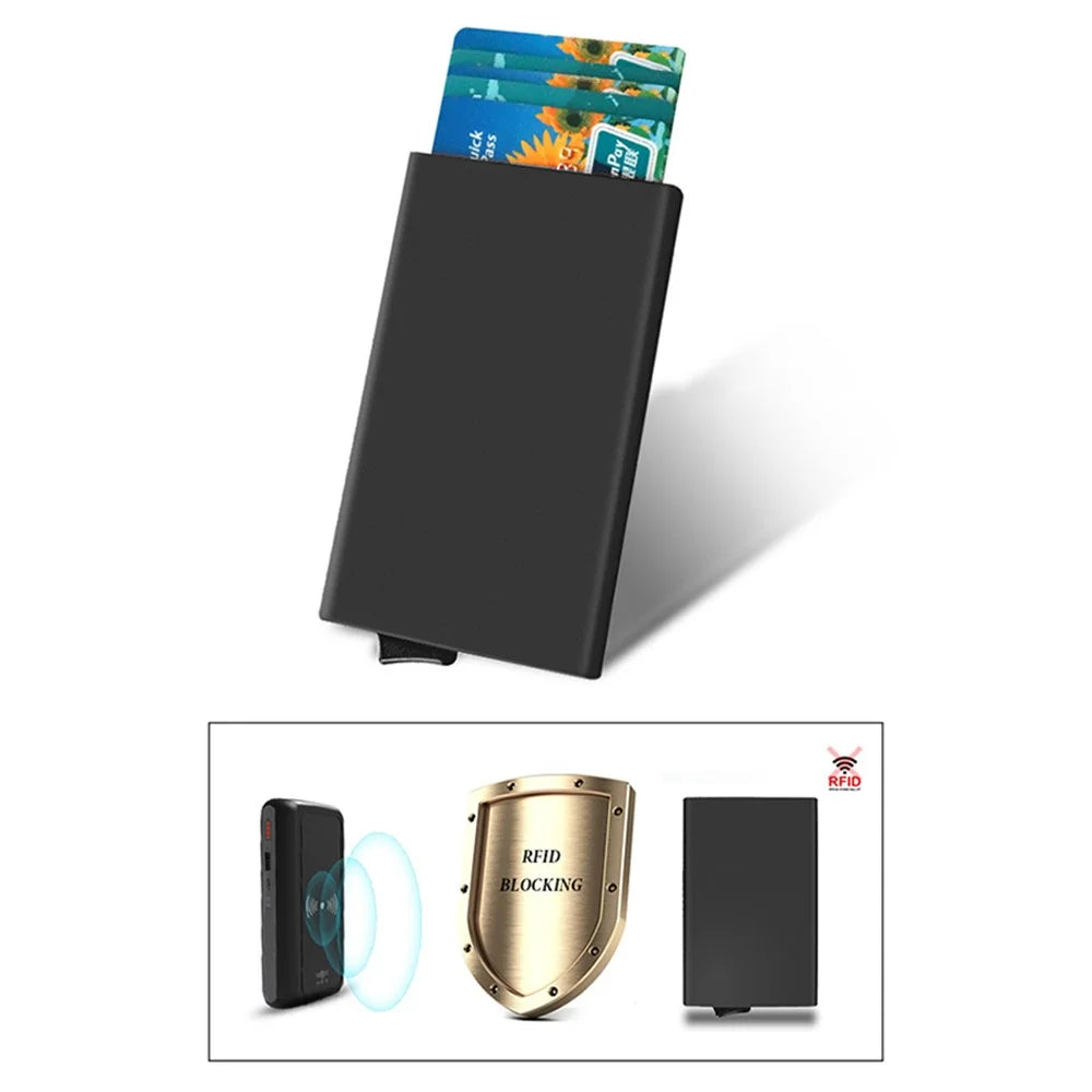 TDL006 Easy Pop-Up Card Bag RFID Blocking ID Card Case Aluminum Alloy Credit Card Holder - Black - 2