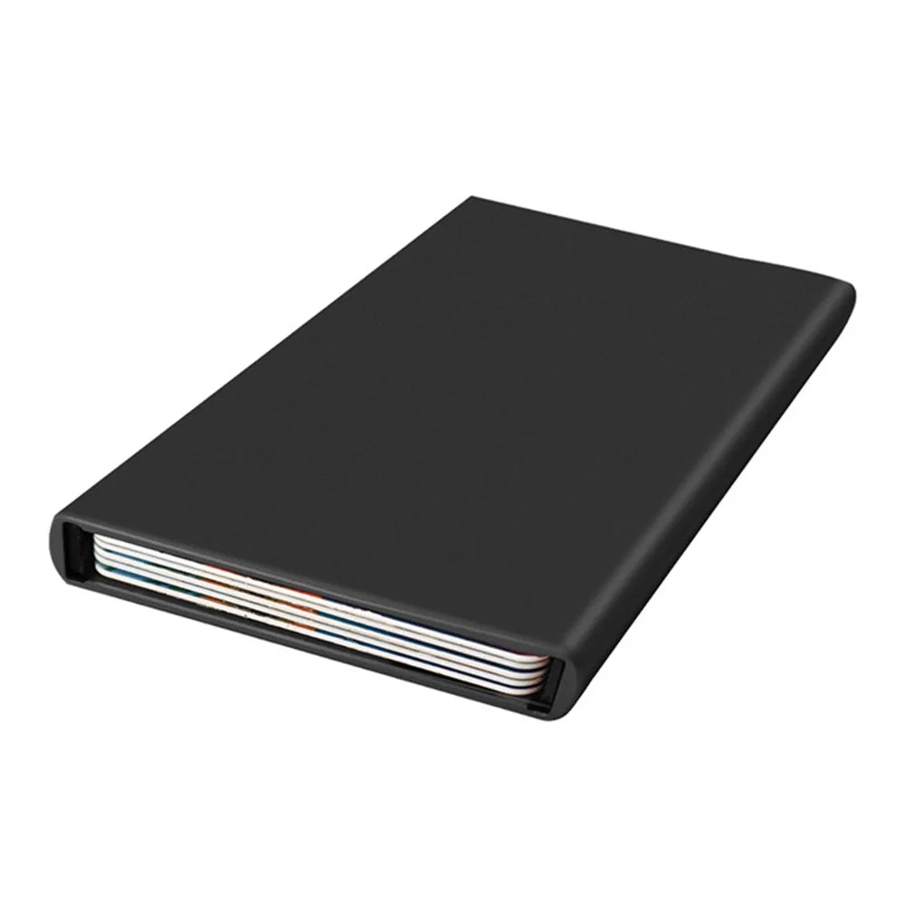 TDL006 Easy Pop-Up Card Bag RFID Blocking ID Card Case Aluminum Alloy Credit Card Holder - Black - 6