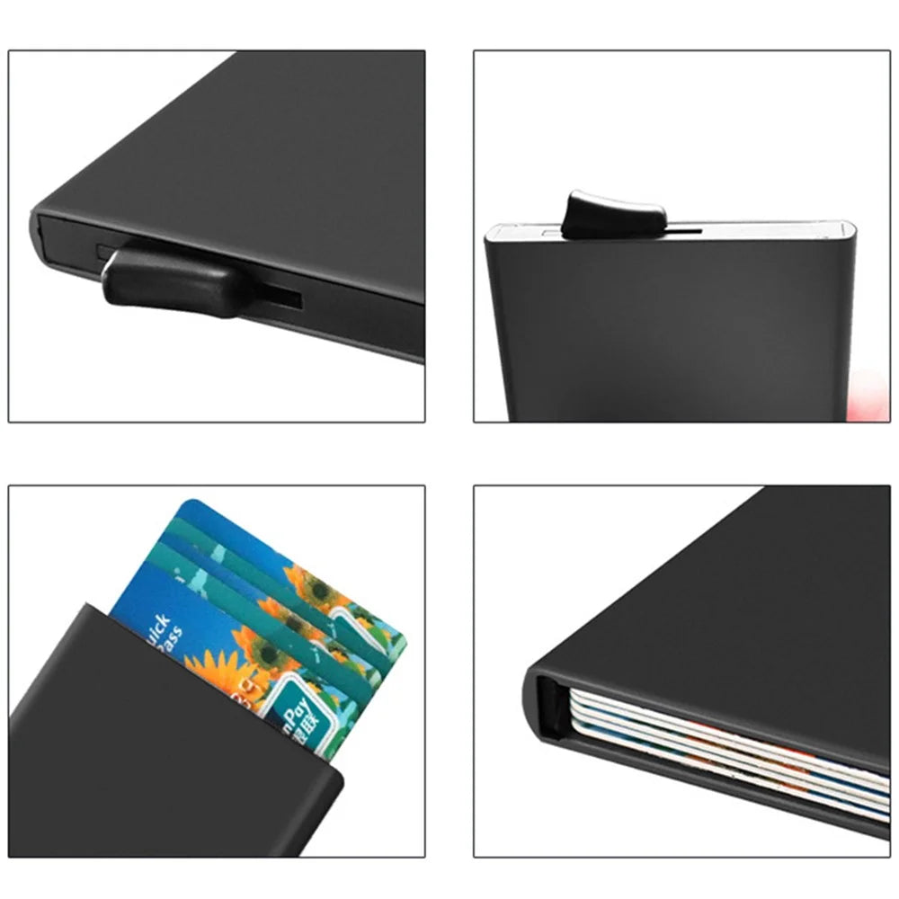 TDL006 Easy Pop-Up Card Bag RFID Blocking ID Card Case Aluminum Alloy Credit Card Holder - Black - 7