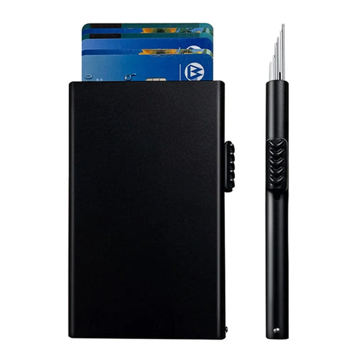 TDL003 RFID Blocking ID Card Case Aluminum Alloy Credit Card Holder Easy Pop-Up Card Bag - Black - 1
