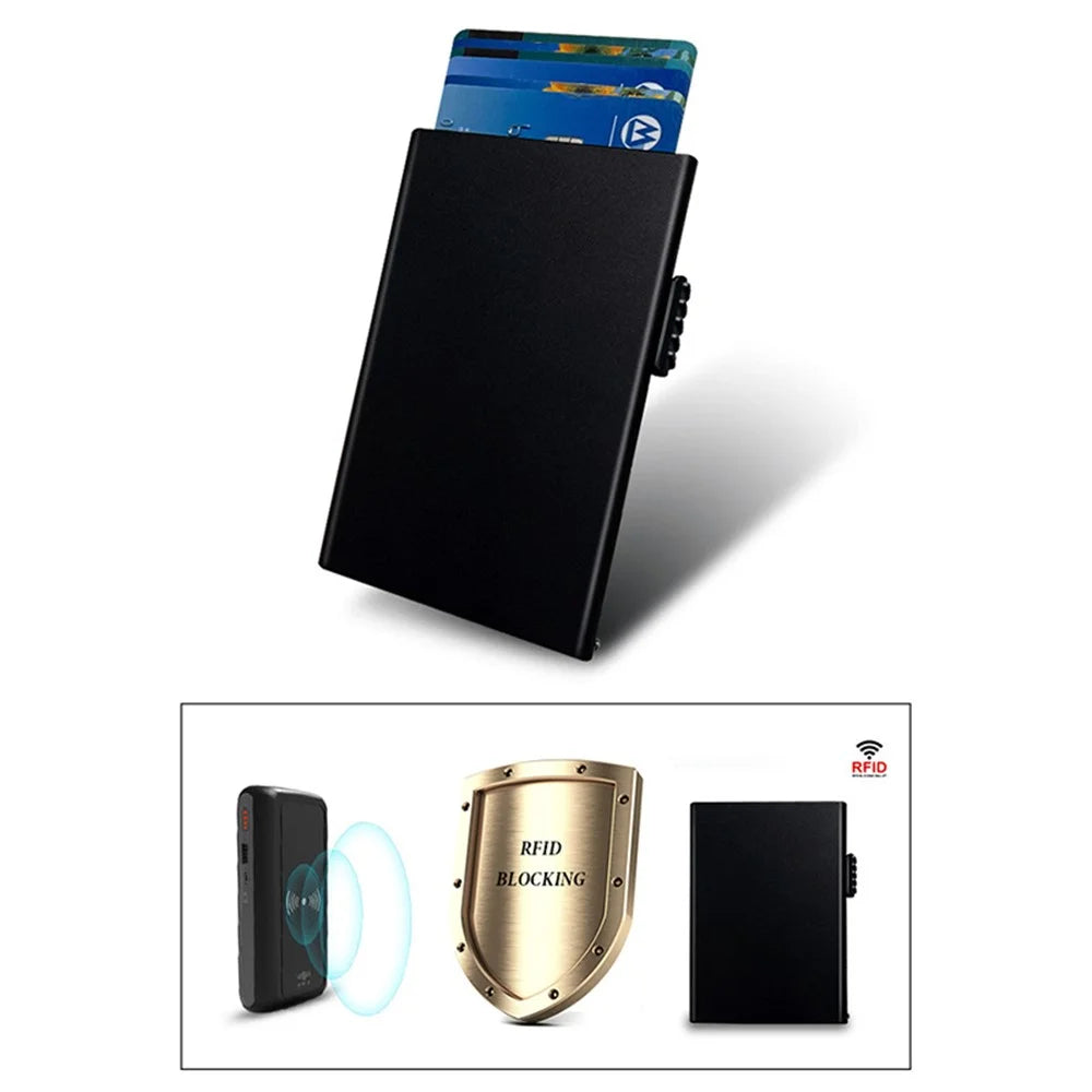 TDL003 RFID Blocking ID Card Case Aluminum Alloy Credit Card Holder Easy Pop-Up Card Bag - Black - 2