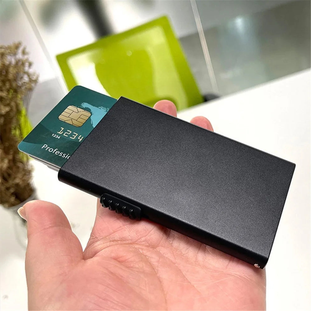 TDL003 RFID Blocking ID Card Case Aluminum Alloy Credit Card Holder Easy Pop-Up Card Bag - Black - 3