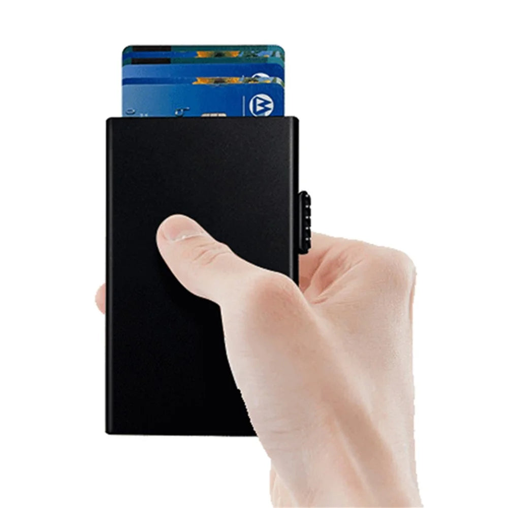 TDL003 RFID Blocking ID Card Case Aluminum Alloy Credit Card Holder Easy Pop-Up Card Bag - Black - 4