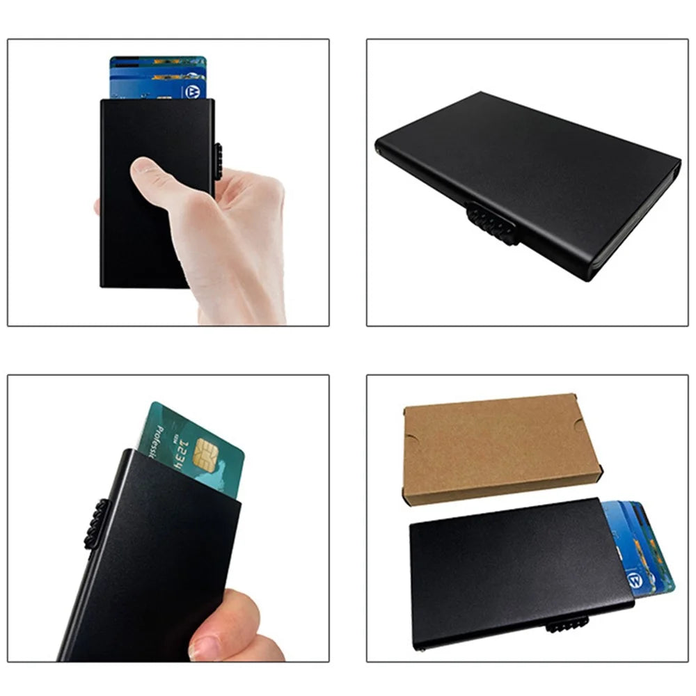 TDL003 RFID Blocking ID Card Case Aluminum Alloy Credit Card Holder Easy Pop-Up Card Bag - Black - 7