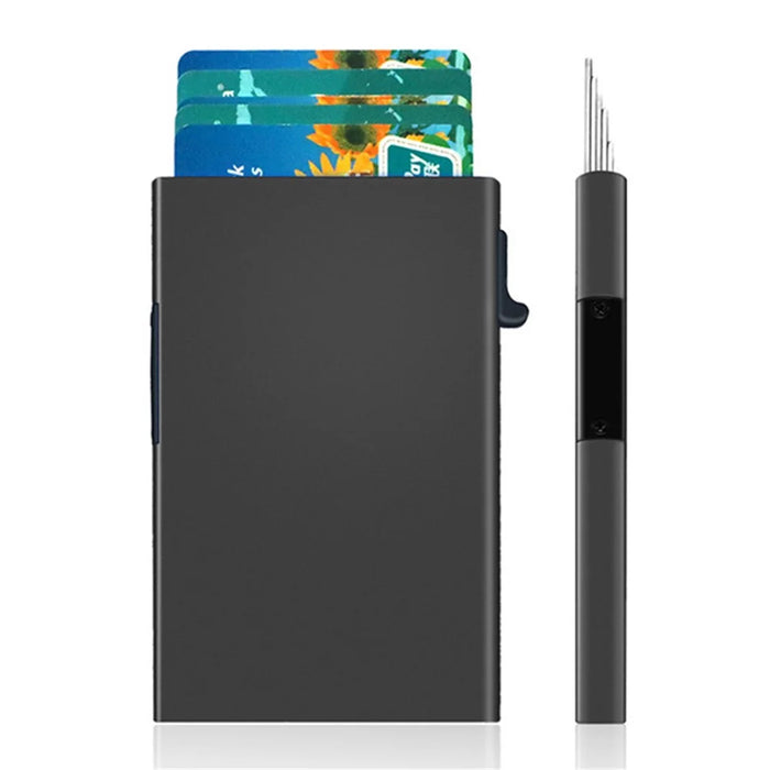 TDL005 RFID Blocking Card Case Aluminum Alloy Easy Pop-Up Credit Card Holder Bag - Black - 2