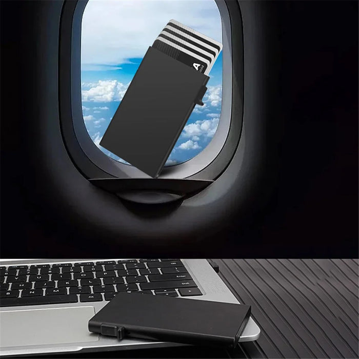 TDL005 RFID Blocking Card Case Aluminum Alloy Easy Pop-Up Credit Card Holder Bag - Black - 6
