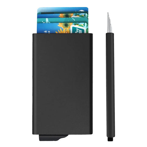 TDL007 Aluminum Alloy Card Pouch RFID Blocking Credit Card ID Card Holder Case Easy Pop-Up Design - Black - 1