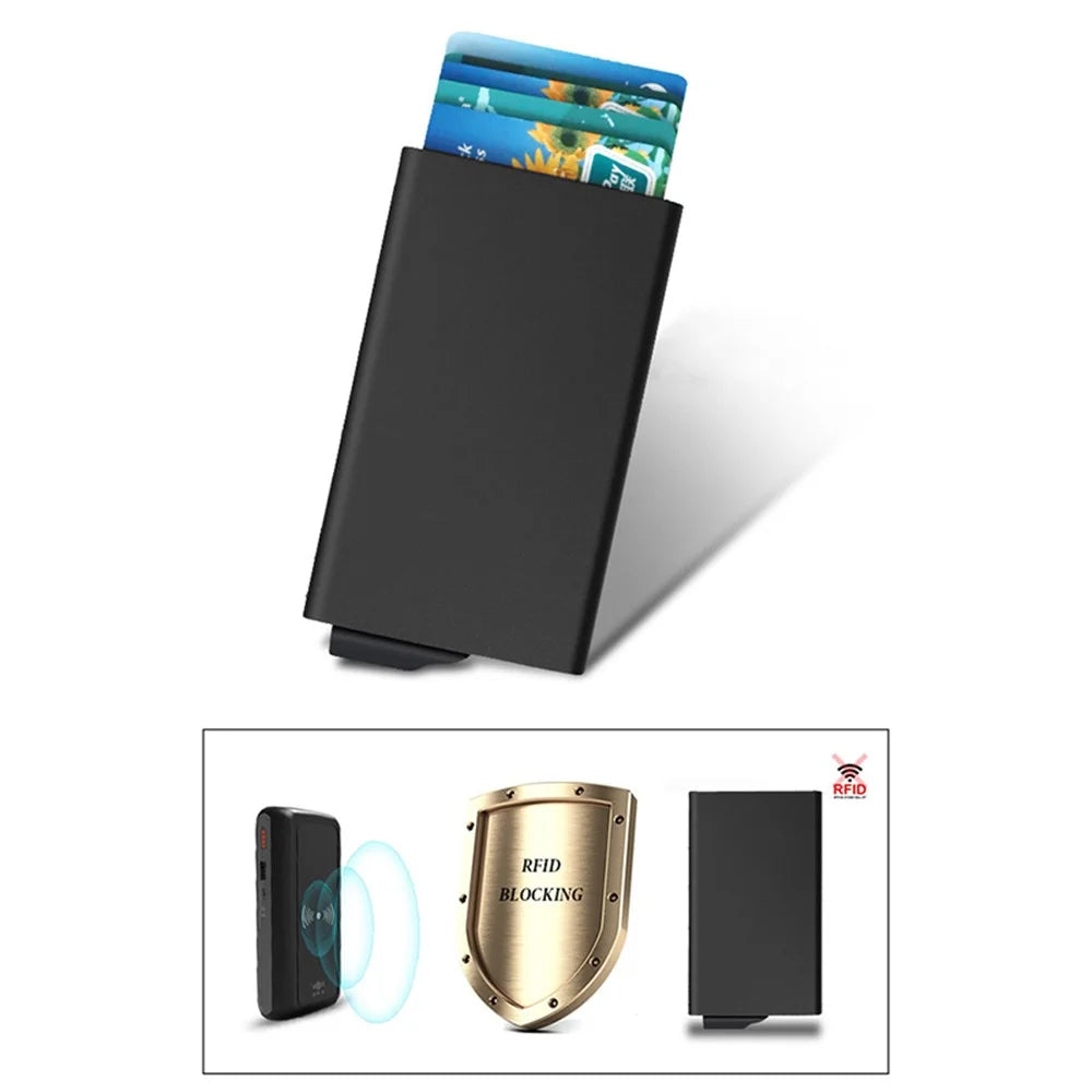 TDL007 Aluminum Alloy Card Pouch RFID Blocking Credit Card ID Card Holder Case Easy Pop-Up Design - Black - 2