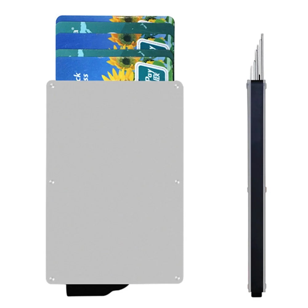 TDL002 Aluminum Alloy Pop-Up Card Pouch RFID Blocking Credit Card ID Card Holder Case - Silver - 1