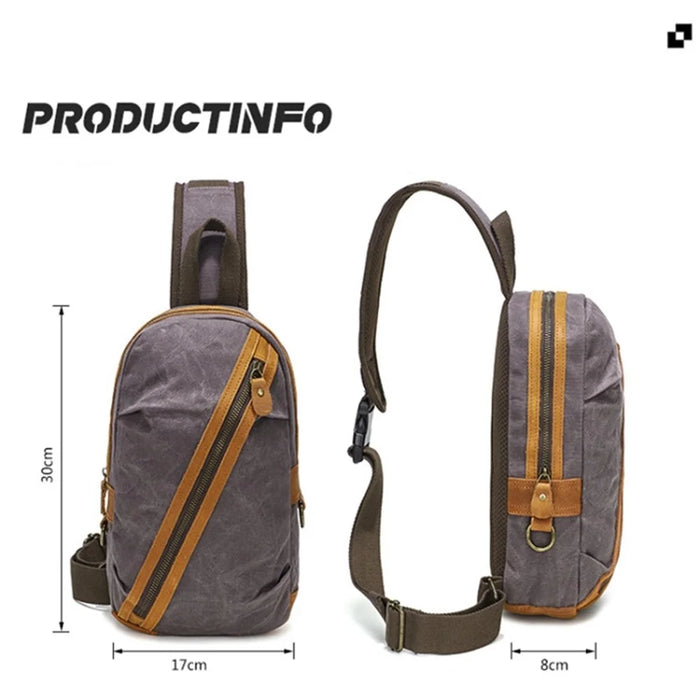 Retro Waxed Canvas+Cowhide Chest Bag Waterproof Men Single Shoulder Crossbody Bag - Grey - 7