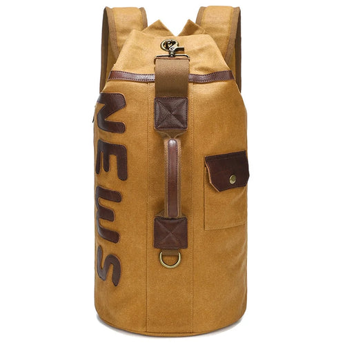 Casual Retro Waxed Canvas+Cowhide Backpack Waterproof Men Travel Luggage Bag - Yellow - 1