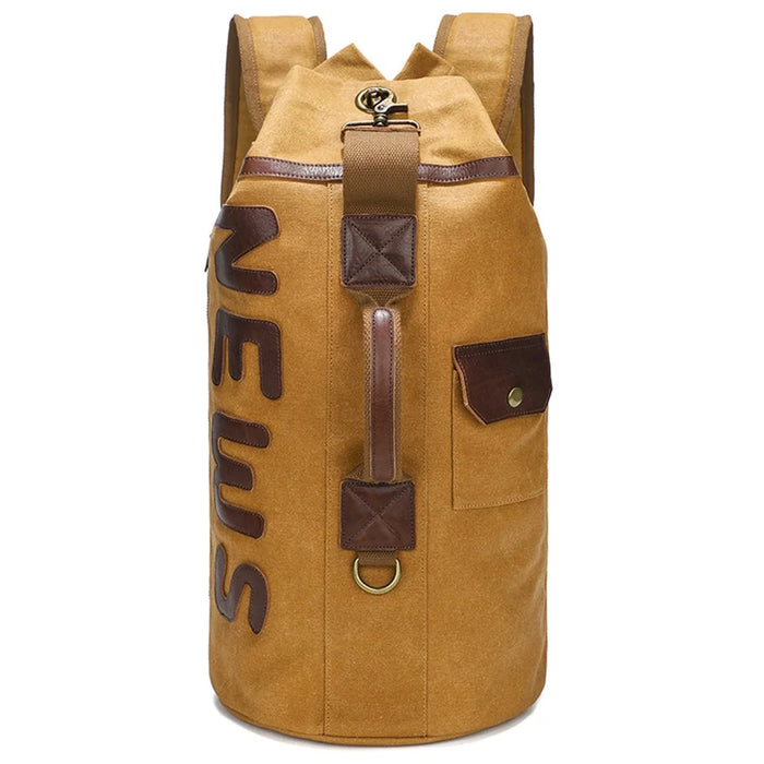 Casual Retro Waxed Canvas+Cowhide Backpack Waterproof Men Travel Luggage Bag - Yellow - 1