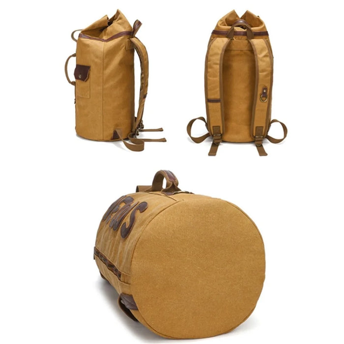 Casual Retro Waxed Canvas+Cowhide Backpack Waterproof Men Travel Luggage Bag - Yellow - 2