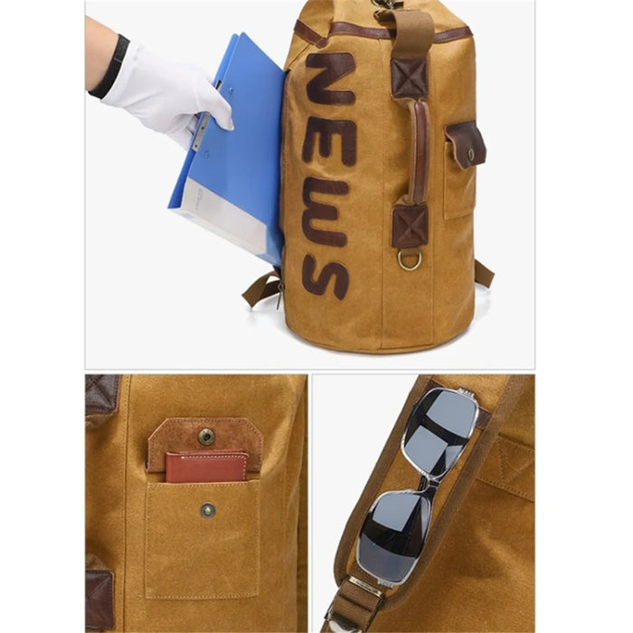 Casual Retro Waxed Canvas+Cowhide Backpack Waterproof Men Travel Luggage Bag - Yellow - 5