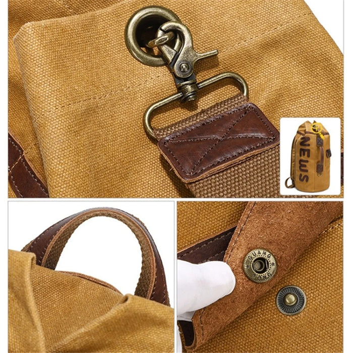 Casual Retro Waxed Canvas+Cowhide Backpack Waterproof Men Travel Luggage Bag - Yellow - 6