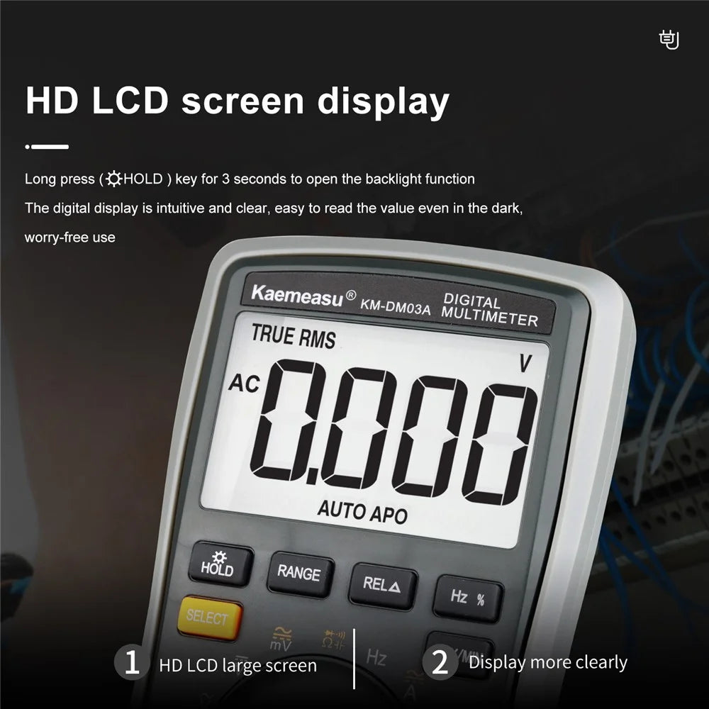 KAEMEASU KM-DM03A High Precision Digital Multimeter 6000 Count Display AC / DC Smart Tester, without Battery - 6