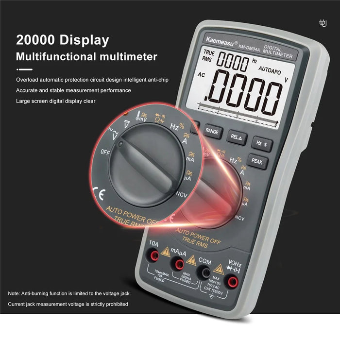 KAEMEASU KM-DM04A Auto Range High Precision Smart Multimeter 20000 Count Display AC / DC Digital Tester, without Battery - 4