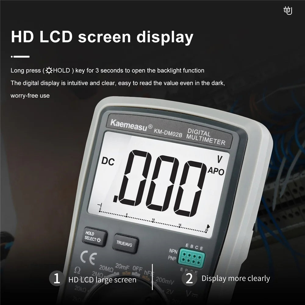 KAEMEASU KM-DM02B HD Screen Portable Smart Multimeter, Anti-Burn Electrician LCD Backlit AC / CD Voltage / Current Tester, No Battery - 4