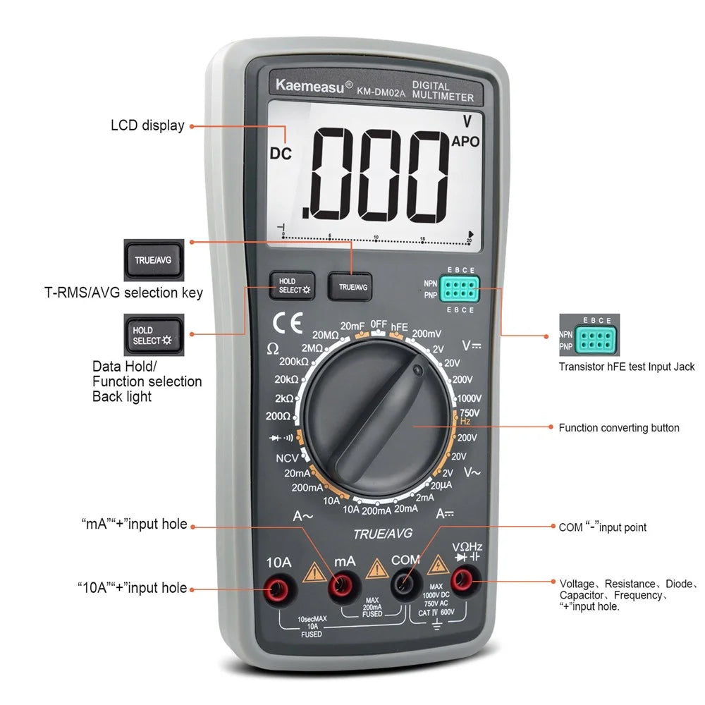 KAEMEASU KM-DM02A Auto Smart Multimeter Electrician Anti-Burn LCD Screen Multimeter for AC / CD Voltage / Current Testing, No Battery - 2