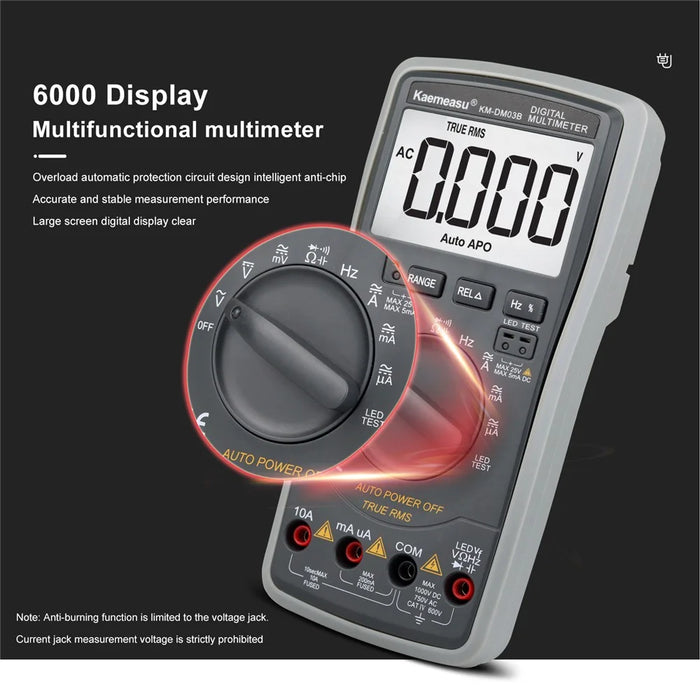 KAEMEASU KM-DM03B High-Precision Auto Smart Multimeter, Anti-Burn LCD Screen 6000 Count Digital Multimeter, No Battery - 4