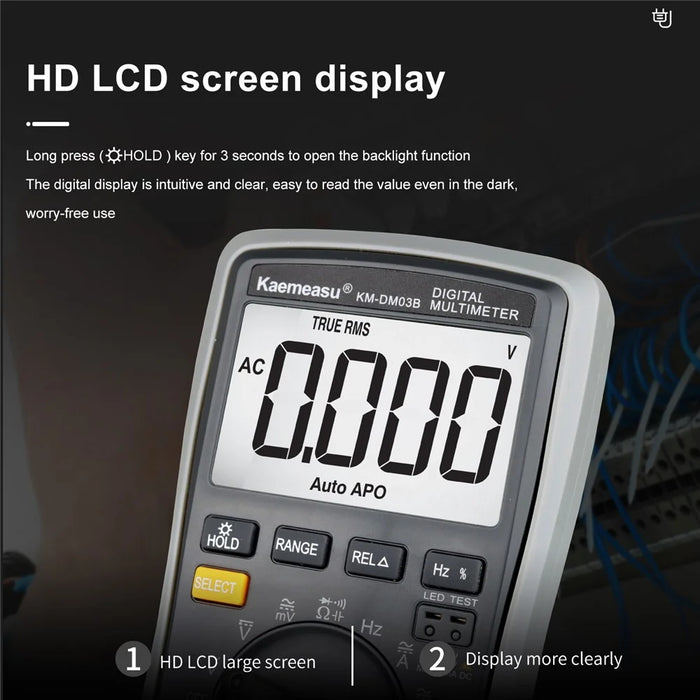 KAEMEASU KM-DM03B High-Precision Auto Smart Multimeter, Anti-Burn LCD Screen 6000 Count Digital Multimeter, No Battery - 5