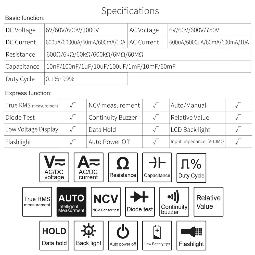 KAEMEASU KM-DM01D Auto Scanning Digital Multimeter 6000 Counts AC / DC Voltage / Current Smart Tester with LCD Backlit, No Battery - 3