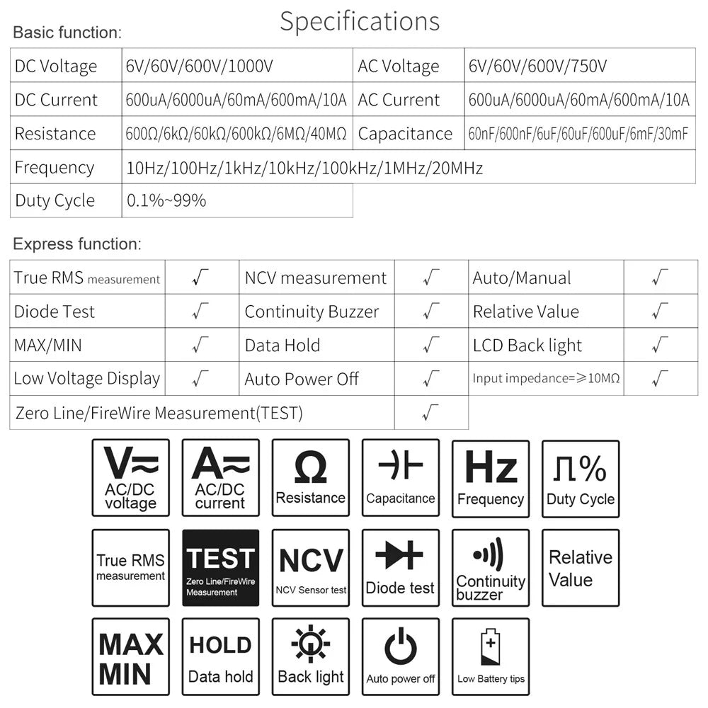 KAEMEASU KM-DM01A High-Precision LCD Backlit Multimeter Auto Shutdown Electrical Tester for AC / DC Voltage, Current, NCV (No Battery) - 2