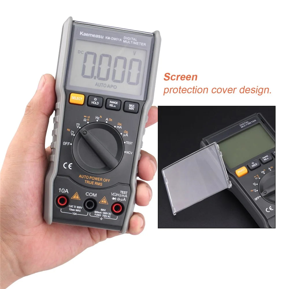 KAEMEASU KM-DM01A High-Precision LCD Backlit Multimeter Auto Shutdown Electrical Tester for AC / DC Voltage, Current, NCV (No Battery) - 4