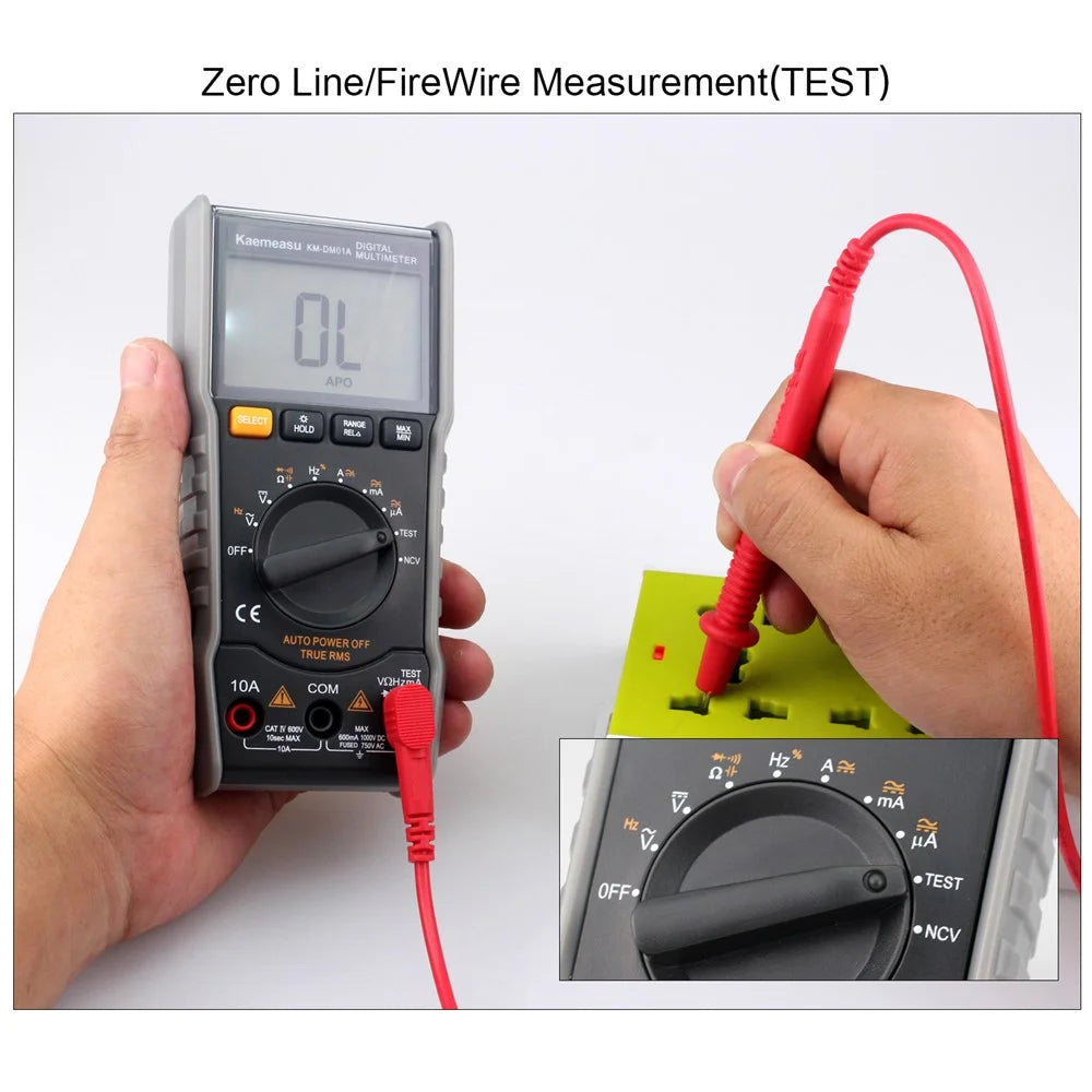 KAEMEASU KM-DM01A High-Precision LCD Backlit Multimeter Auto Shutdown Electrical Tester for AC / DC Voltage, Current, NCV (No Battery) - 5