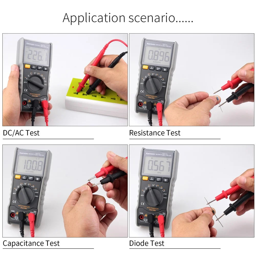 KAEMEASU KM-DM01A High-Precision LCD Backlit Multimeter Auto Shutdown Electrical Tester for AC / DC Voltage, Current, NCV (No Battery) - 7