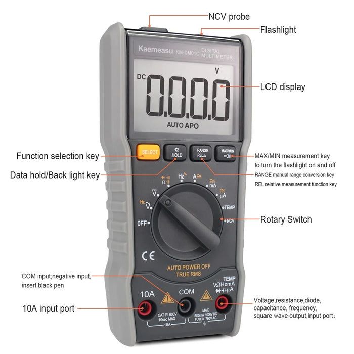 KAEMEASU KM-DM01C Pocket Digital Multimeter Auto Range Electrical Tester for AC / DC, Voltage, Current, Temperature Measurement (No Battery) - 3