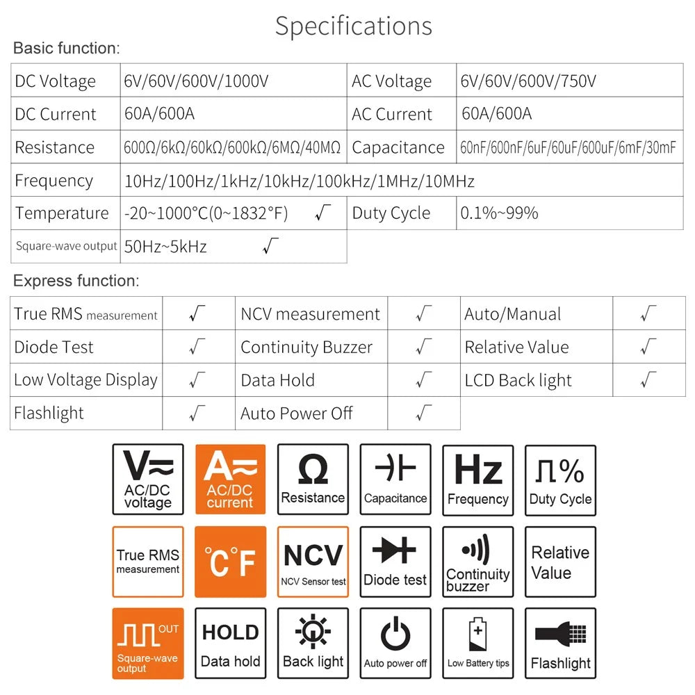 KAEMEASU KM-CM21D Digital Clamp Meter Multimeter Electrical Tester Measuring AC / DC Voltage, Current, NCV (No Battery) - 6