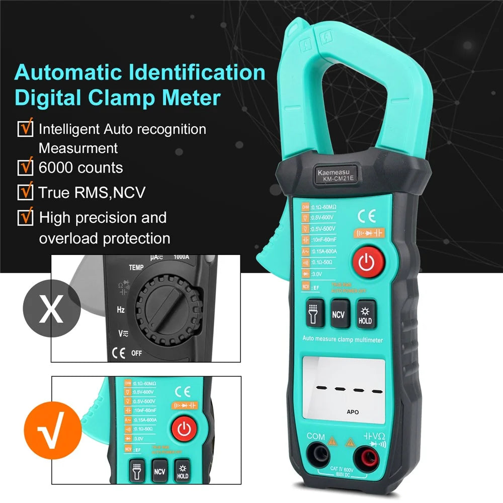 KAEMEASU KM-CM21E Mini Clamp Meter 6000 Counts Smart Multimeter Tester Measures Current Voltage Resistance, No Battery - 3