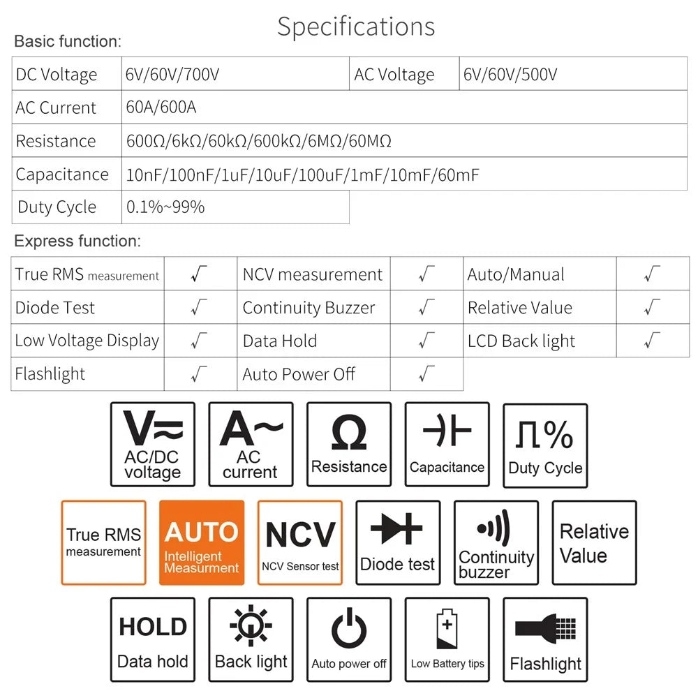 KAEMEASU KM-CM21E Mini Clamp Meter 6000 Counts Smart Multimeter Tester Measures Current Voltage Resistance, No Battery - 7