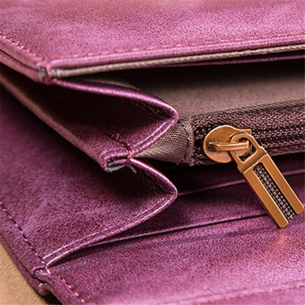 BANYANU BYN-8095 Retro Women Long Wallet Second-layer Cowhide Clutch Purse  - Purple  /  Purple - 4