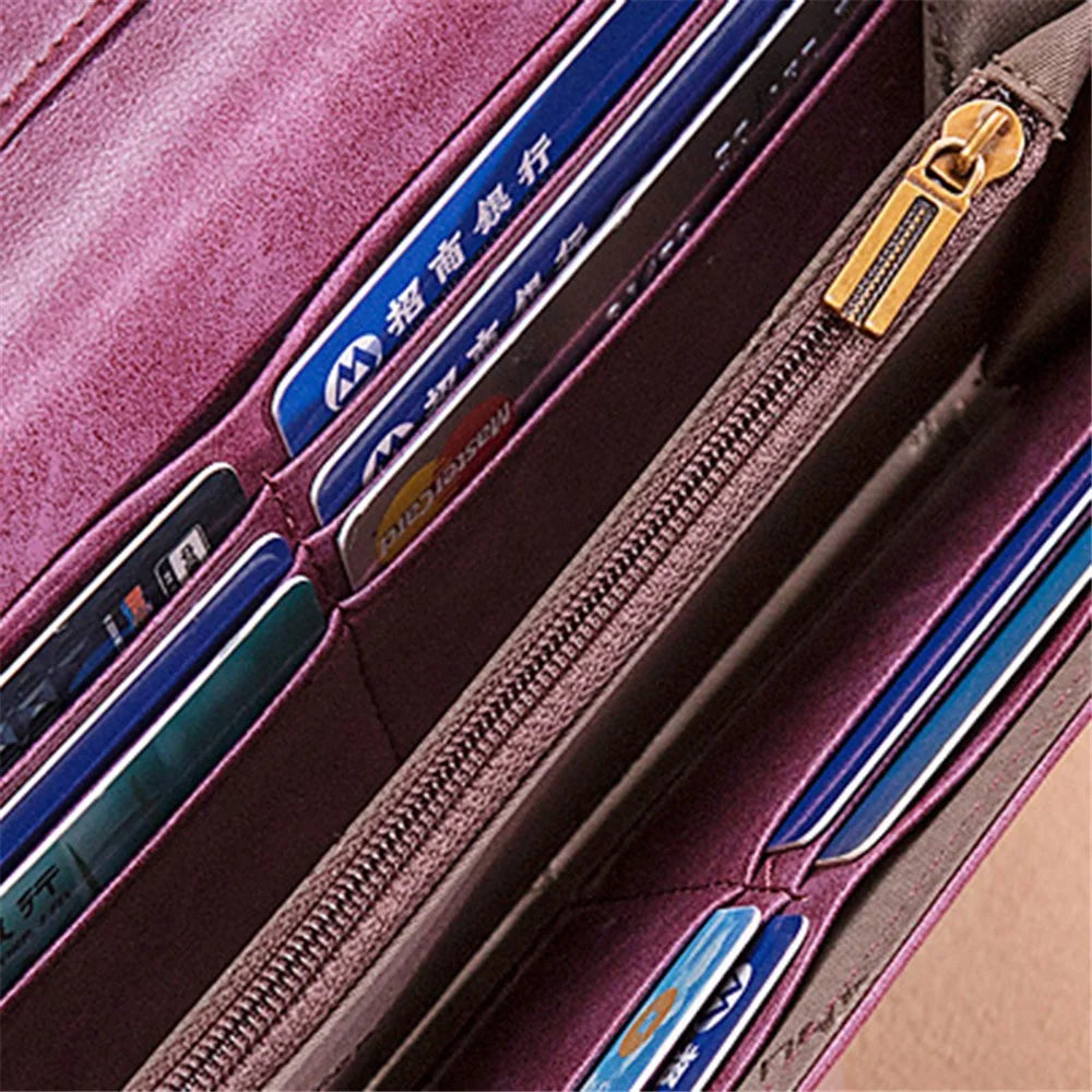 BANYANU BYN-8095 Retro Women Long Wallet Second-layer Cowhide Clutch Purse  - Purple  /  Purple - 5