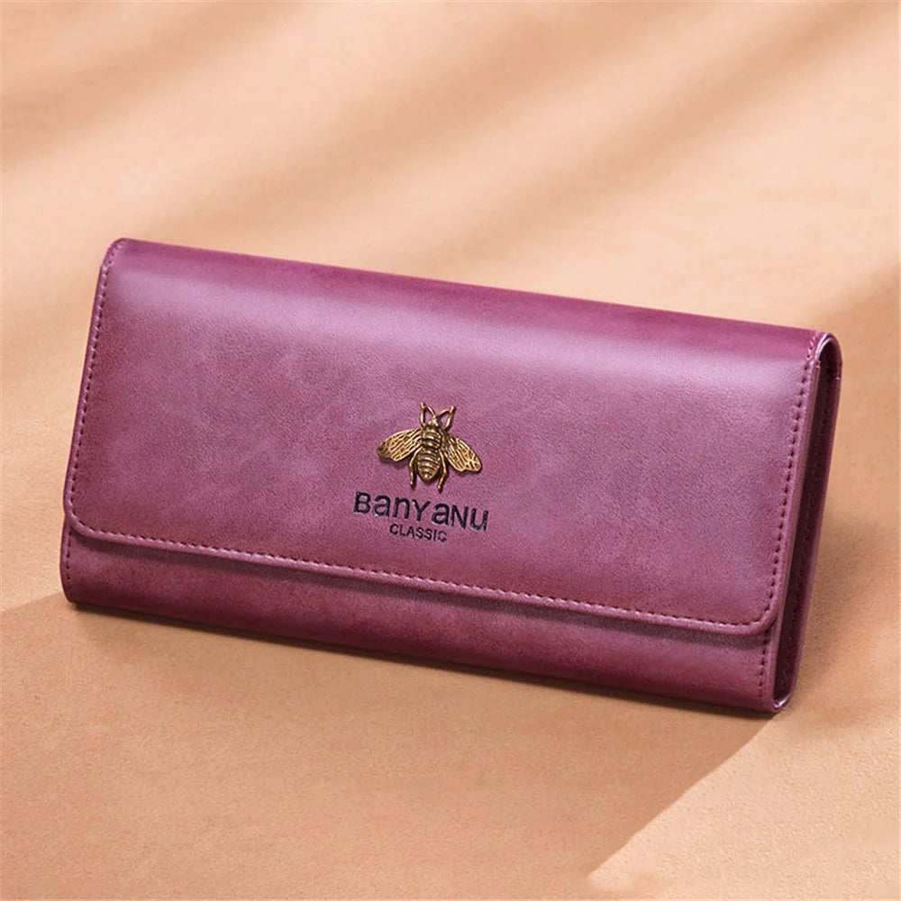 BANYANU BYN-8095 Retro Women Long Wallet Second-layer Cowhide Clutch Purse  - Purple  /  Purple - 6