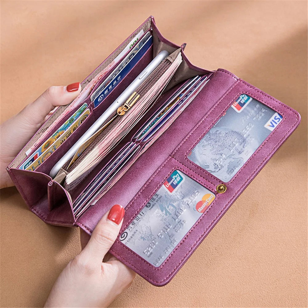 BANYANU BYN-8095 Retro Women Long Wallet Second-layer Cowhide Clutch Purse  - Purple  /  Purple - 7