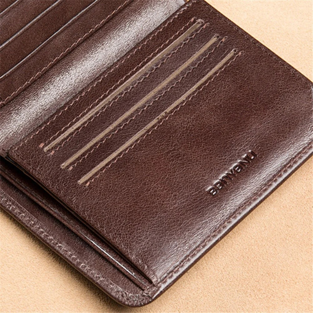 BANYANU N996 Cowhide Men Tri-fold Short Wallet Card Cash Carrying Bag - Oil Wax Cowhide / Coffee - 4