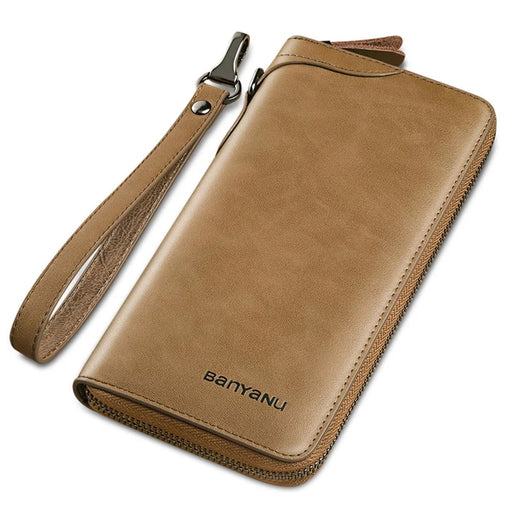 BANYANU N991 Oil Wax Cowhide Men Long Wallet Zipper Large Capacity Wallet - Khaki - 1