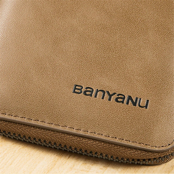 BANYANU N991 Oil Wax Cowhide Men Long Wallet Zipper Large Capacity Wallet - Khaki - 3