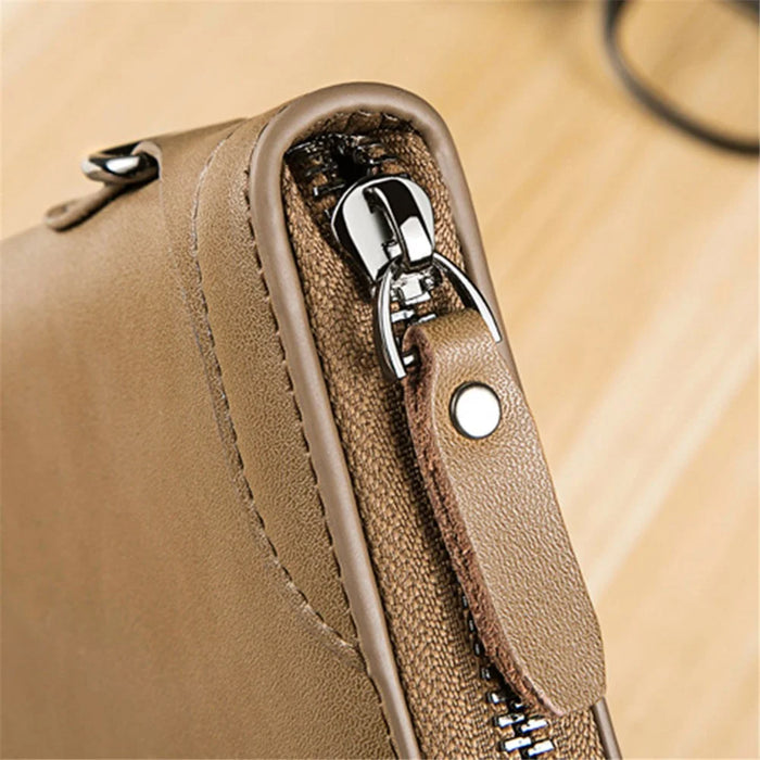 BANYANU N991 Oil Wax Cowhide Men Long Wallet Zipper Large Capacity Wallet - Khaki - 4