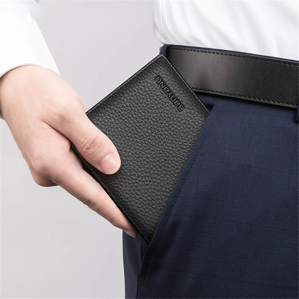 BANYANU N887 First Layer Cowhide Men Short Wallet Card Cash Storage Bag - Coffee Trifold - 4