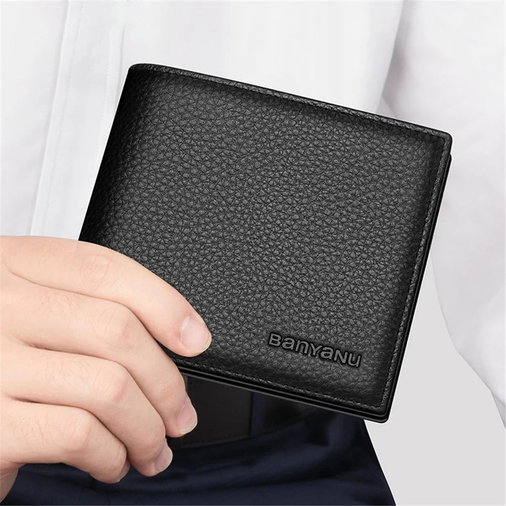 BANYANU N887 First Layer Cowhide Men Short Wallet Card Cash Storage Bag - Coffee Trifold - 5