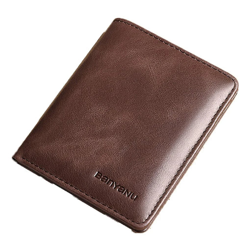 BANYANU N776 Cowhide Men Short Wallet Ultra-thin Card Cash Storage Bag - Retro Cowhide / Coffee - 1